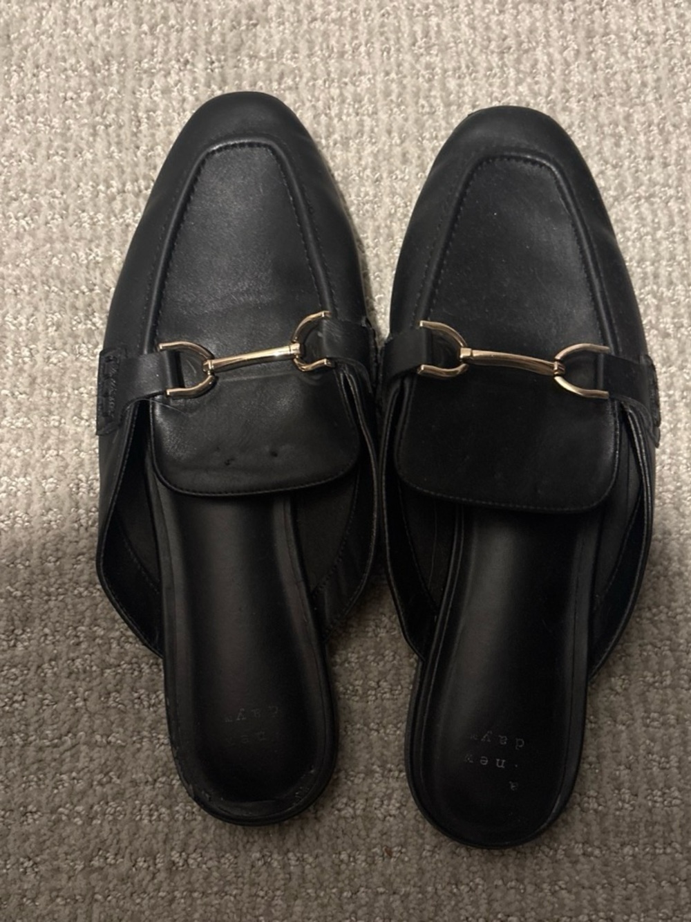 a new day Black Slip-On Mule Loafers with Gold Bit
